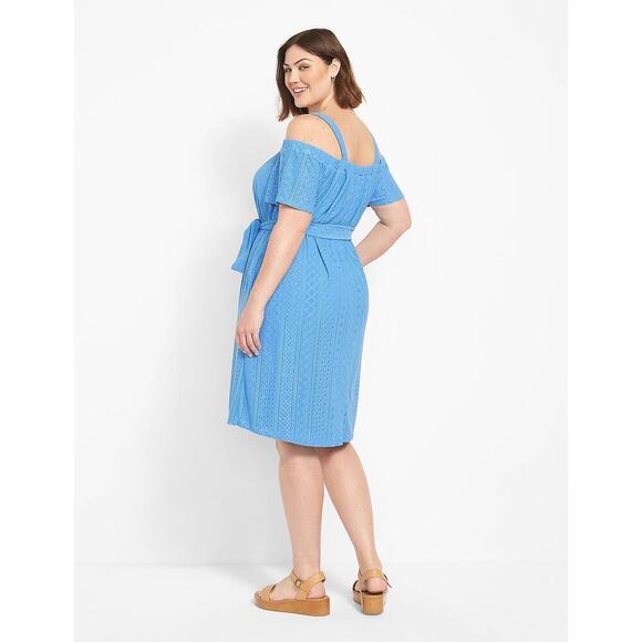 NWT Lane Bryant Regatta Blue Vacation Eyelet Swing Dress Size 26 - Picture 2 of 16